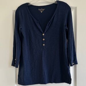 Lilly Pulitzer 3/4 sleeve top, size: XS, color: navy with gold buttons